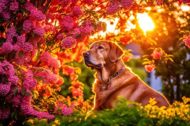 perro rodeado de naturaleza