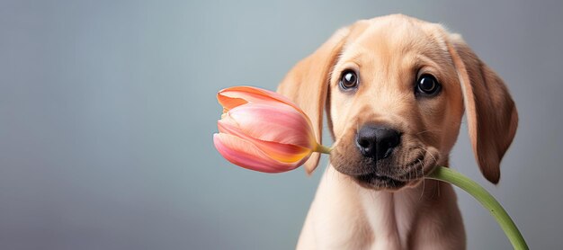 Perro con una rosa