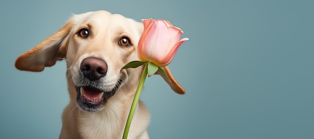 Perro con una rosa