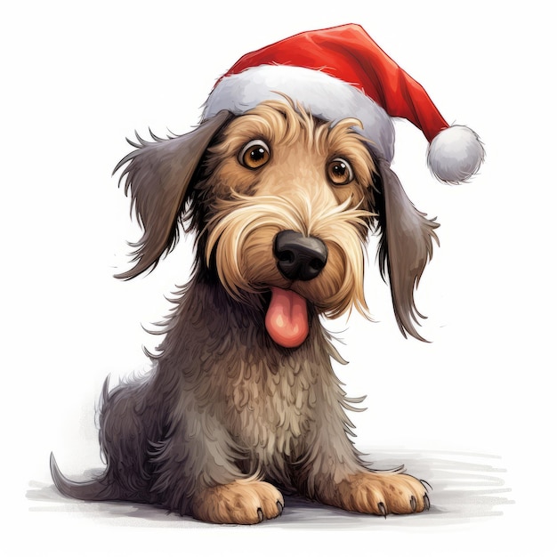 Perro salchicha con sombrero rojo de Navidad con la lengua fuera