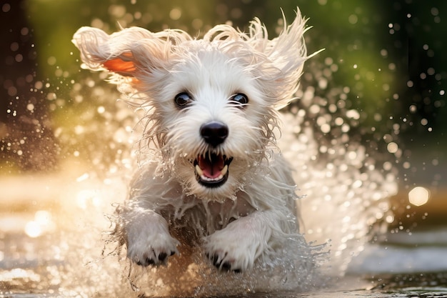 Perro saltando agua salpicando Generar Ai