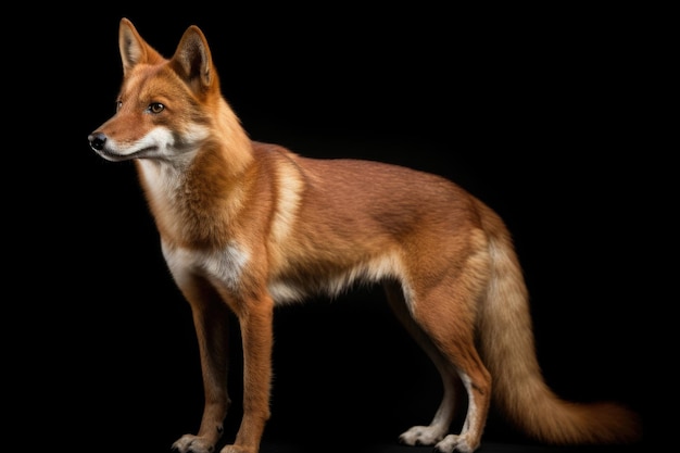 Foto perro salvaje asiático dhole sobre fondo negro