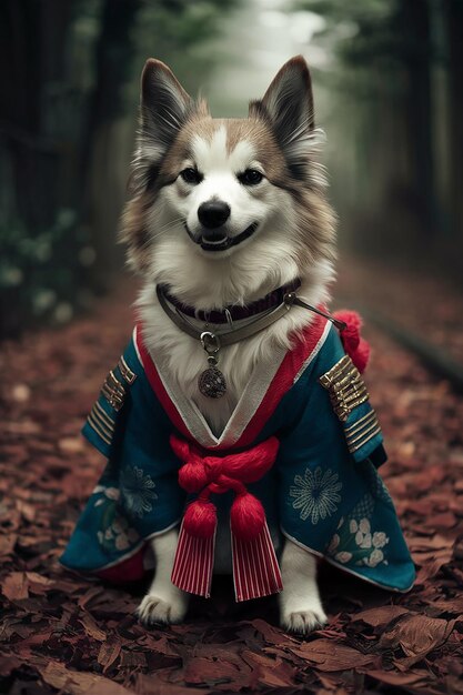 Perro samurai Un can antropomórfico disfrazado de tradición japonesa