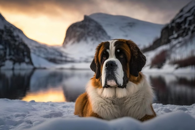 Un perro San Bernardo en la nieve generado por Ai