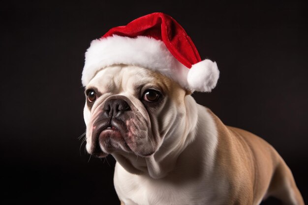 perro, en, santa sombrero, retrato