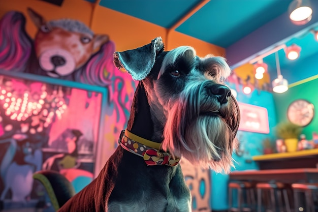 Perro Schnauzer se corta el pelo en el salón de belleza del spa para mascotas generado ai