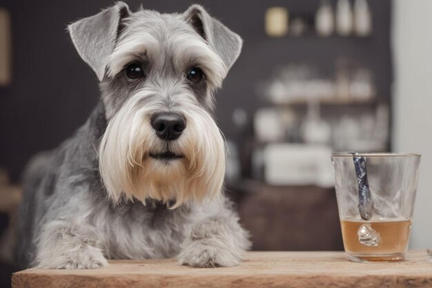 perro schnauzer haciendo bebidas fuxion