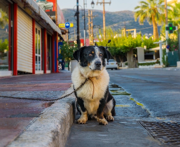 Foto perro sentado en la calle