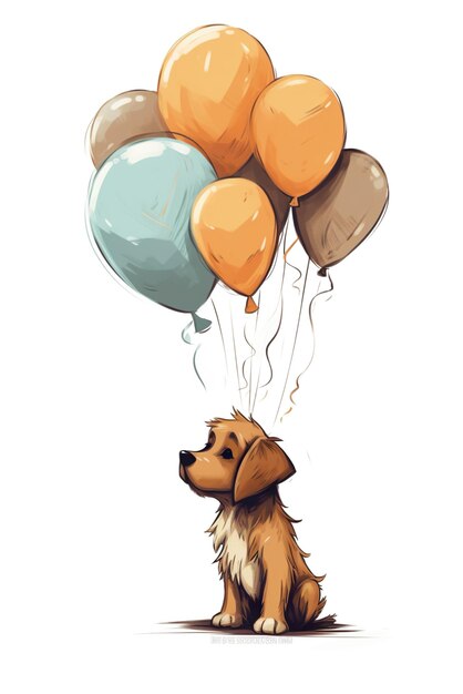 Foto un perro está sentado con un montón de globos imagen generativa de ai