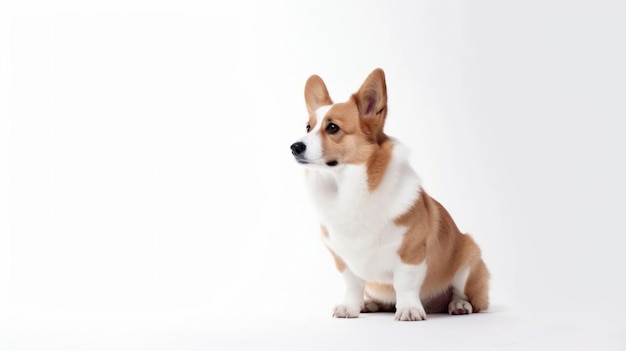 Un perro sentado sobre un fondo blanco.