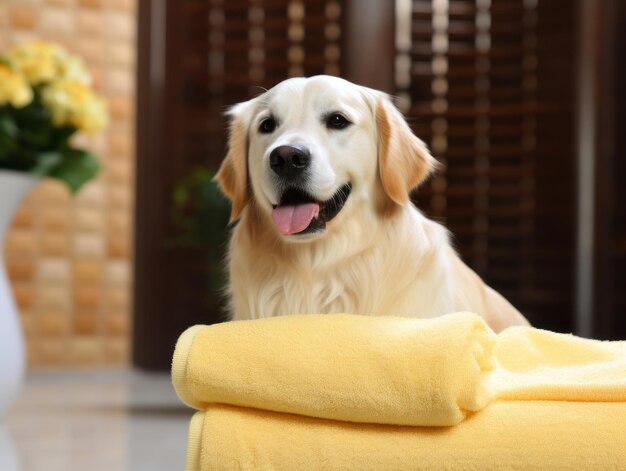 Perro sereno disfrutando de un masaje en un spa para mascotas