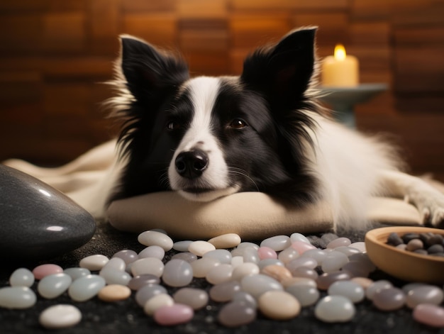 Perro sereno disfrutando de un masaje en un spa para mascotas