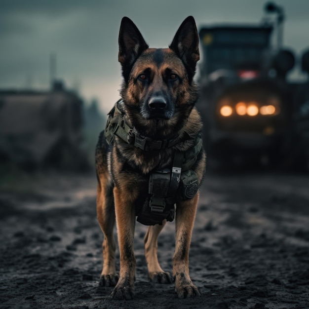 Un perro del servicio militar en una base militar