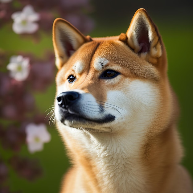 Perro shiba inu realista sobre un deslumbrante fondo natural al aire libre