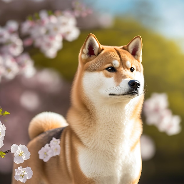 Foto perro shiba inu realista sobre un deslumbrante fondo natural al aire libre