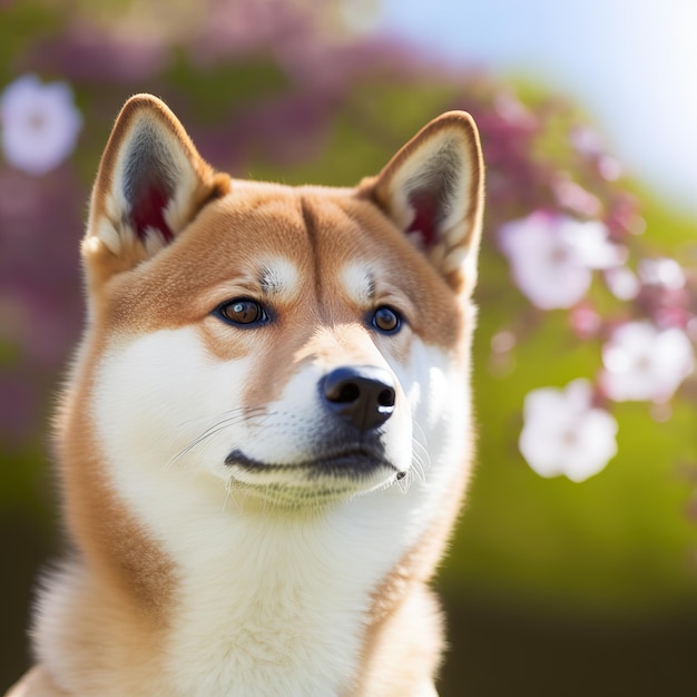 Foto perro shiba inu realista sobre un deslumbrante fondo natural al aire libre