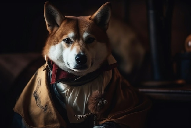 Perro Shiba Inu con ropa tradicional japonesa IA generativa