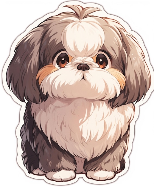 Foto perro shih tzu de dibujos animados sentado con una mirada triste ai generativo