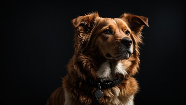 perro sobre fondo negro telón de fondo con espacio de copia