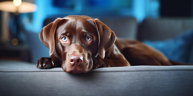 perro en un sofá azul IA generativa