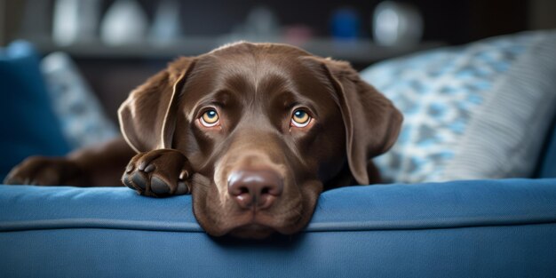 perro en un sofá azul IA generativa