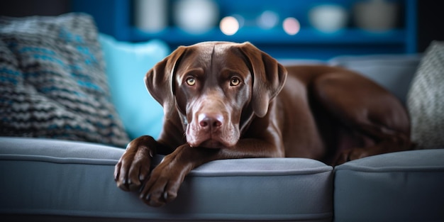 perro en un sofá azul IA generativa