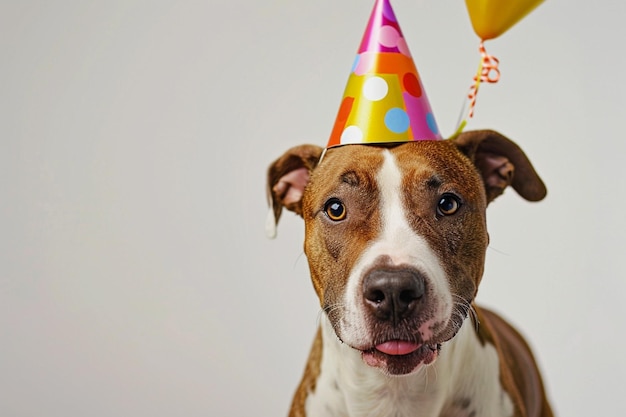 un perro con un sombrero de cumpleaños