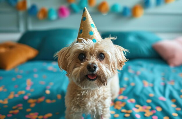 perro con sombrero de fiesta disfrutando de las festividades feliz cumpleaños