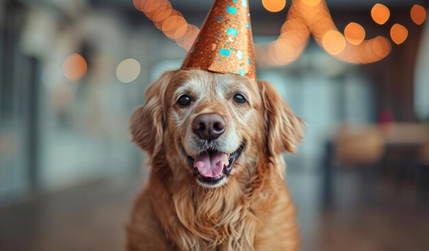 un perro con un sombrero de fiesta