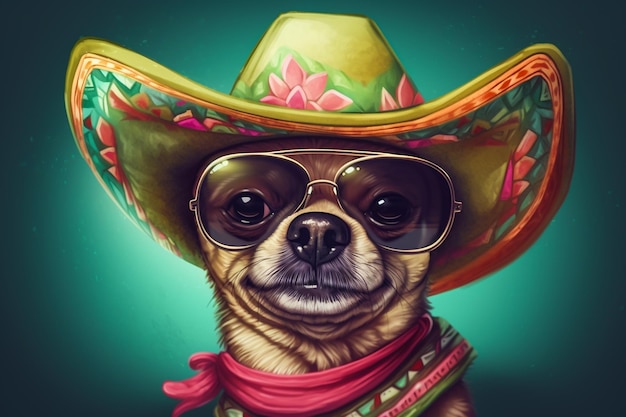 Perro en sombrero mexicano Fiesta del Cinco de Mayo AI generado