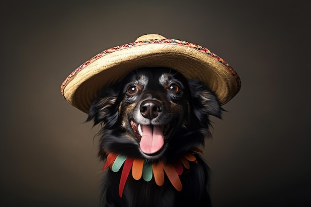 Perro en sombrero mexicano Fiesta del Cinco de Mayo AI generado