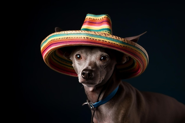 Perro en sombrero mexicano Fiesta del Cinco de Mayo AI generado