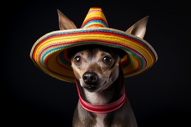 Perro en sombrero mexicano Fiesta del Cinco de Mayo AI generado