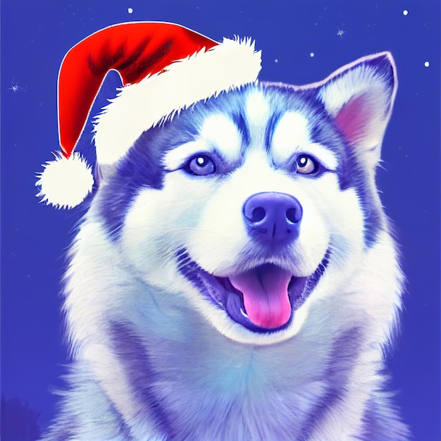 Perro con sombrero de santa claus Feliz Navidad XMas ilustración