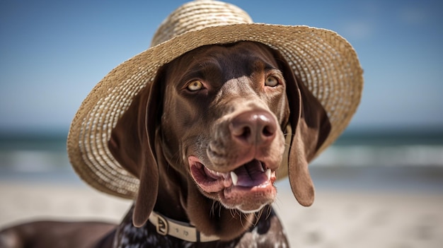 Foto un perro con sombrero y sombrero de paja.