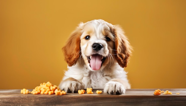 Foto perro sonriente feliz con la comida generativo ai