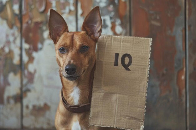 Foto un perro sosteniendo un letrero con la inscripción concepto iqai