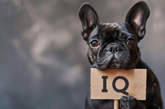 un perro sosteniendo un letrero con la inscripción concepto iqai