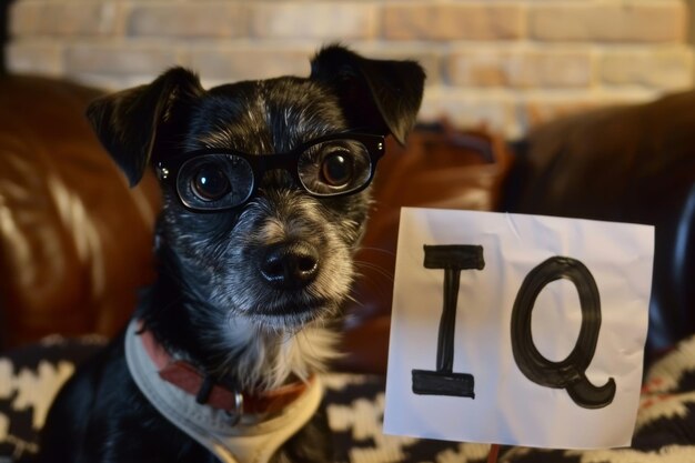 Foto un perro sosteniendo un letrero con la inscripción concepto iqai