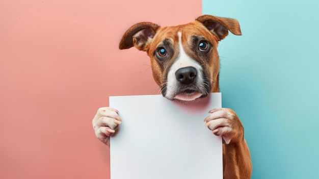 Foto un perro sostiene un letrero que dice una cita en él