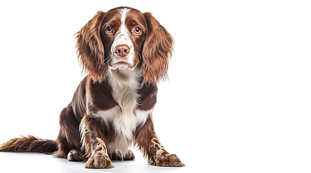 Perro Spaniel generativo AI en blanco