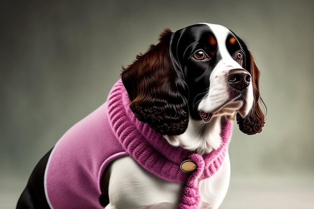 Perro spaniel vistiendo ropa y accesorios de moda Retrato de mascota en ropa Moda de perro