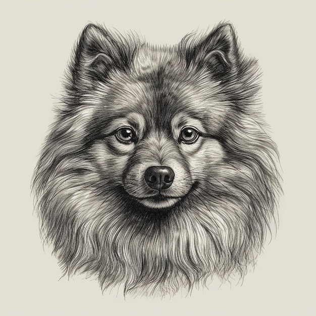 El perro Spitz es un retrato en blanco y negro de una mascota linda.