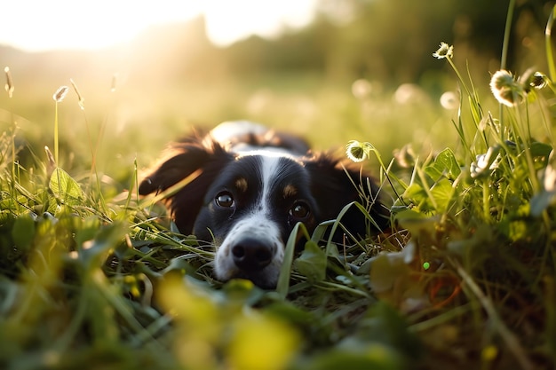 Foto un perro tendido en un prado