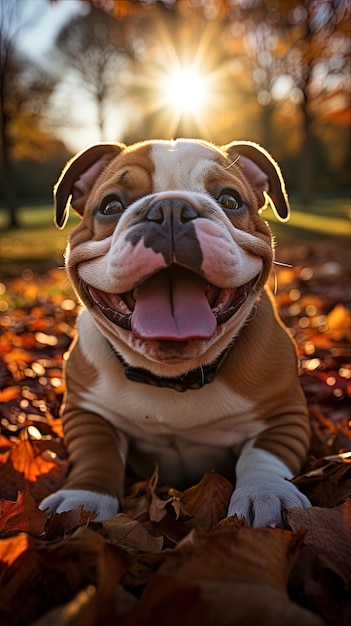 Foto un perro está tendido en el suelo con la lengua fuera