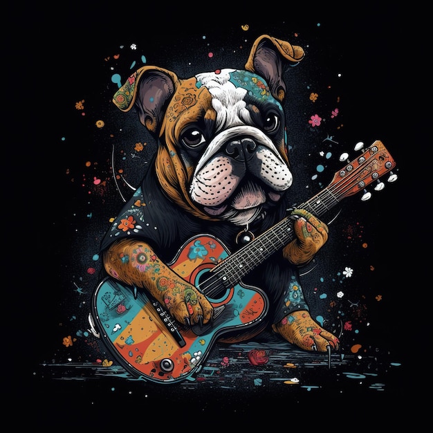 Un perro tocando una guitarra y vistiendo un disfraz imagen generativa de ai