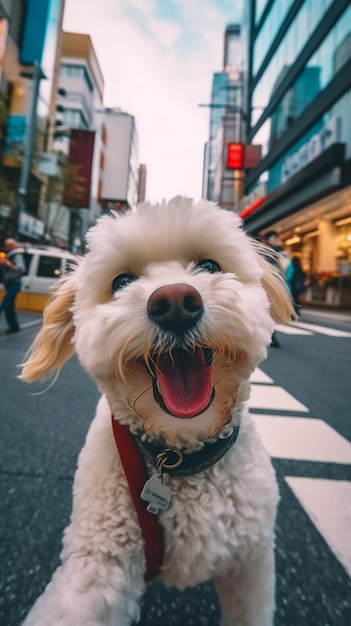 Perro se toma una selfie en un viaje a Japón en Tokio IA generativa
