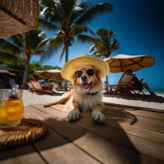 un perro tomando el sol a la orilla del mar bebiendo consuelo