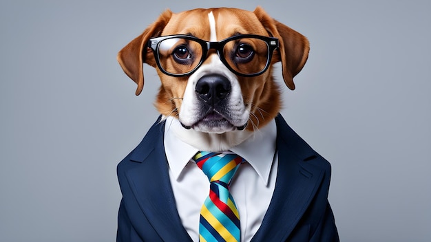un perro con un traje y corbata con una corbata en él