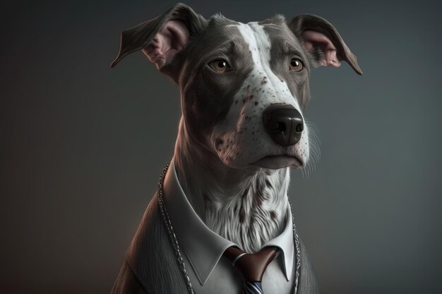 Un perro con traje y corbata con corbata.